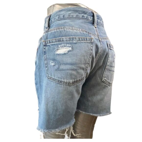 American Eagle Jean Shorts Junior 0  Blue High Rise Distressed Cotton (Sz0 W26) - Picture 4 of 14